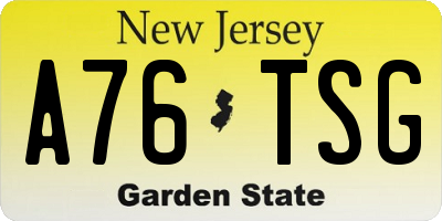 NJ license plate A76TSG