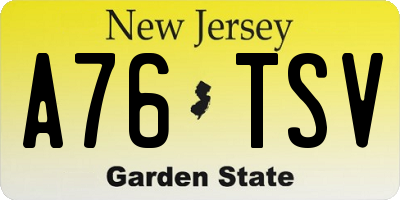 NJ license plate A76TSV