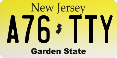 NJ license plate A76TTY