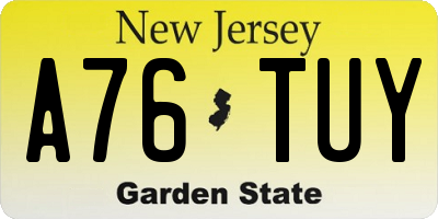 NJ license plate A76TUY