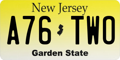 NJ license plate A76TWO