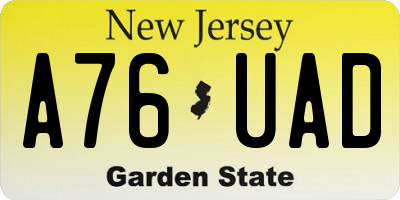 NJ license plate A76UAD
