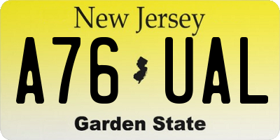 NJ license plate A76UAL