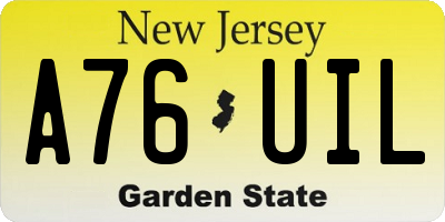 NJ license plate A76UIL