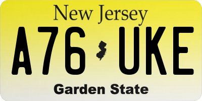 NJ license plate A76UKE