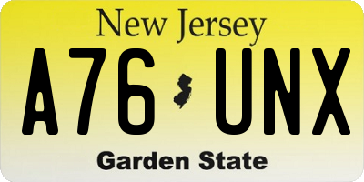 NJ license plate A76UNX