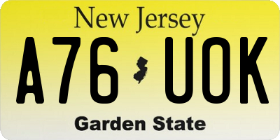 NJ license plate A76UOK