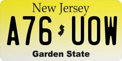 NJ license plate A76UOW