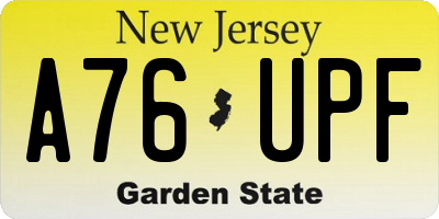 NJ license plate A76UPF