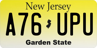 NJ license plate A76UPU