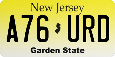NJ license plate A76URD