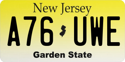 NJ license plate A76UWE