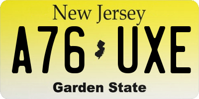 NJ license plate A76UXE