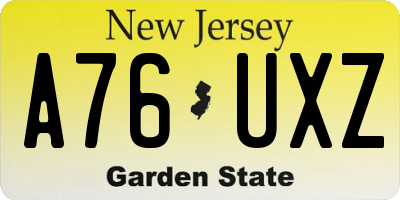 NJ license plate A76UXZ