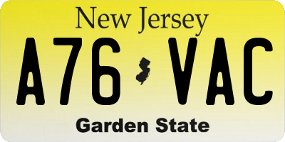 NJ license plate A76VAC