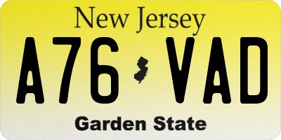 NJ license plate A76VAD