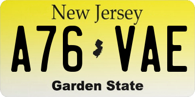 NJ license plate A76VAE