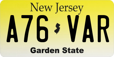 NJ license plate A76VAR