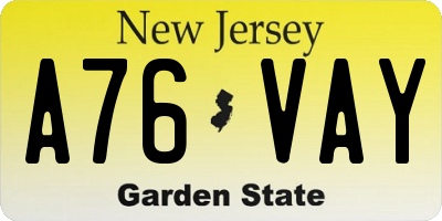 NJ license plate A76VAY