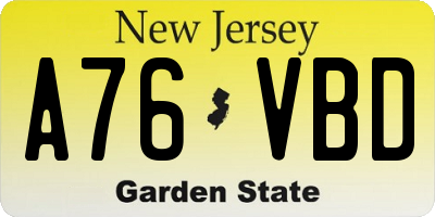 NJ license plate A76VBD