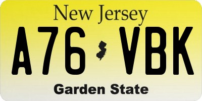 NJ license plate A76VBK