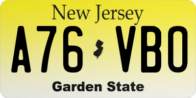 NJ license plate A76VBO
