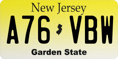 NJ license plate A76VBW