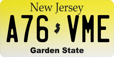 NJ license plate A76VME