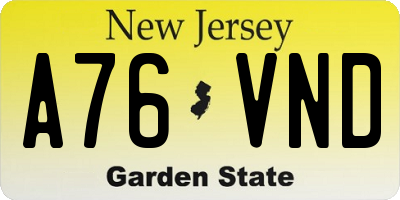 NJ license plate A76VND