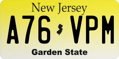 NJ license plate A76VPM