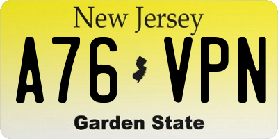 NJ license plate A76VPN