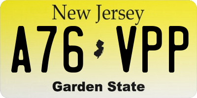 NJ license plate A76VPP