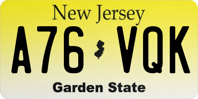 NJ license plate A76VQK