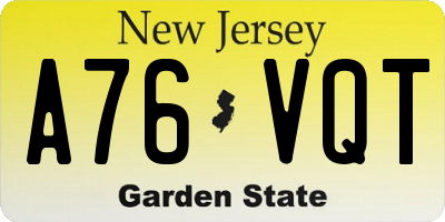 NJ license plate A76VQT