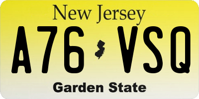 NJ license plate A76VSQ