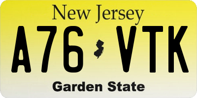 NJ license plate A76VTK