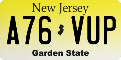 NJ license plate A76VUP