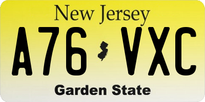 NJ license plate A76VXC