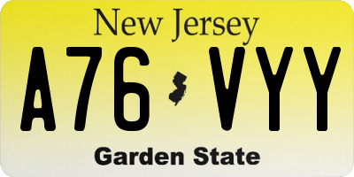 NJ license plate A76VYY