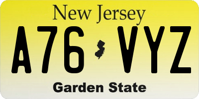 NJ license plate A76VYZ