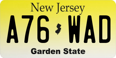 NJ license plate A76WAD
