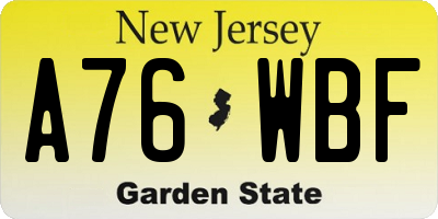 NJ license plate A76WBF