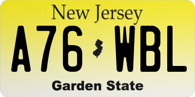 NJ license plate A76WBL