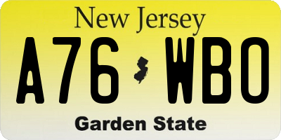 NJ license plate A76WBO