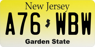 NJ license plate A76WBW