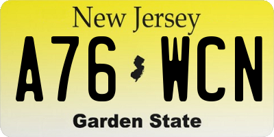 NJ license plate A76WCN