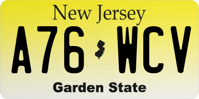 NJ license plate A76WCV