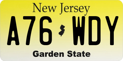 NJ license plate A76WDY