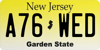 NJ license plate A76WED