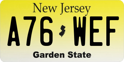 NJ license plate A76WEF